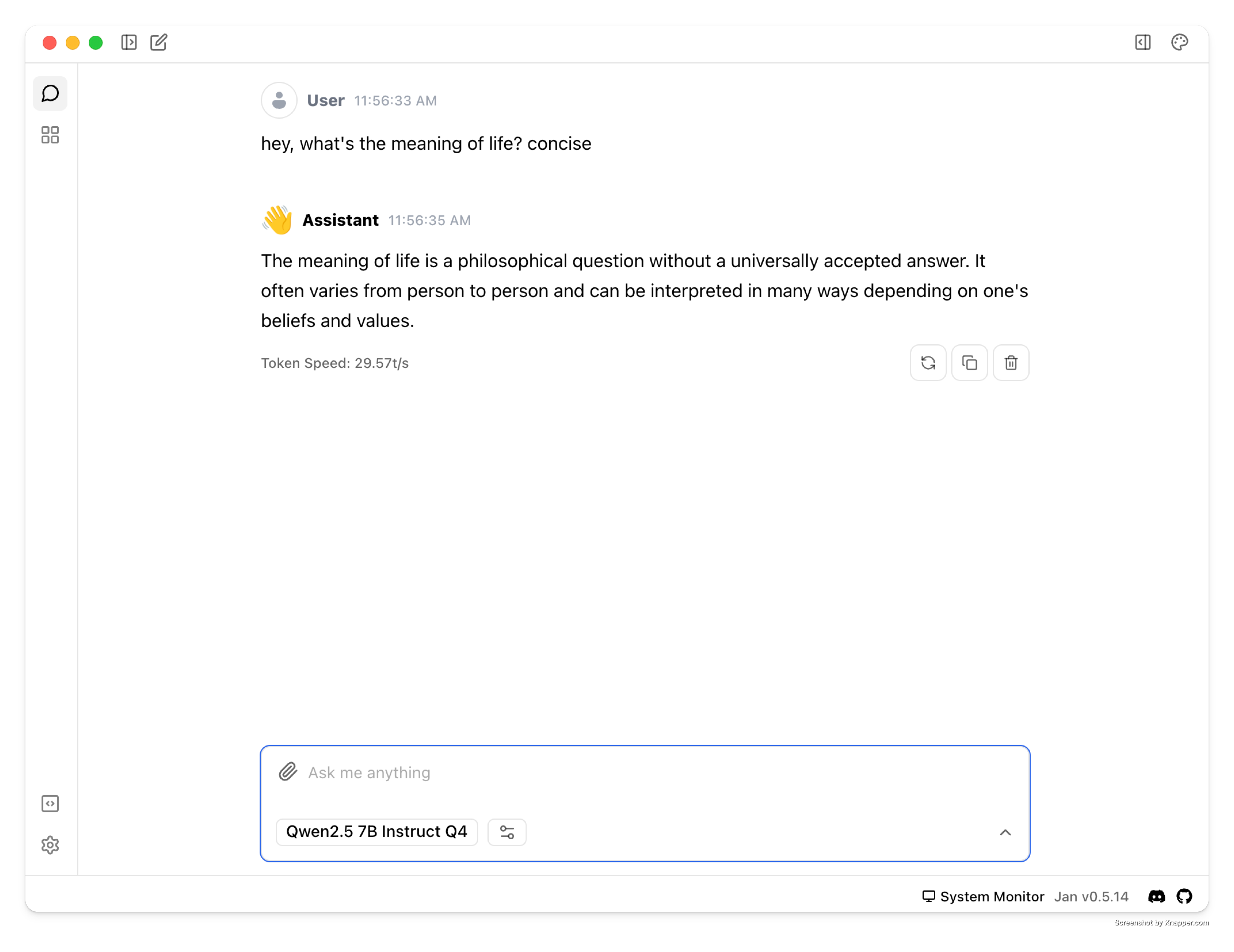 Jan's simple and clean chat interface for local AI